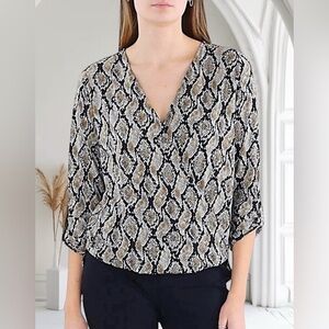 Michael Kors Womens Animal Print Wrap Top